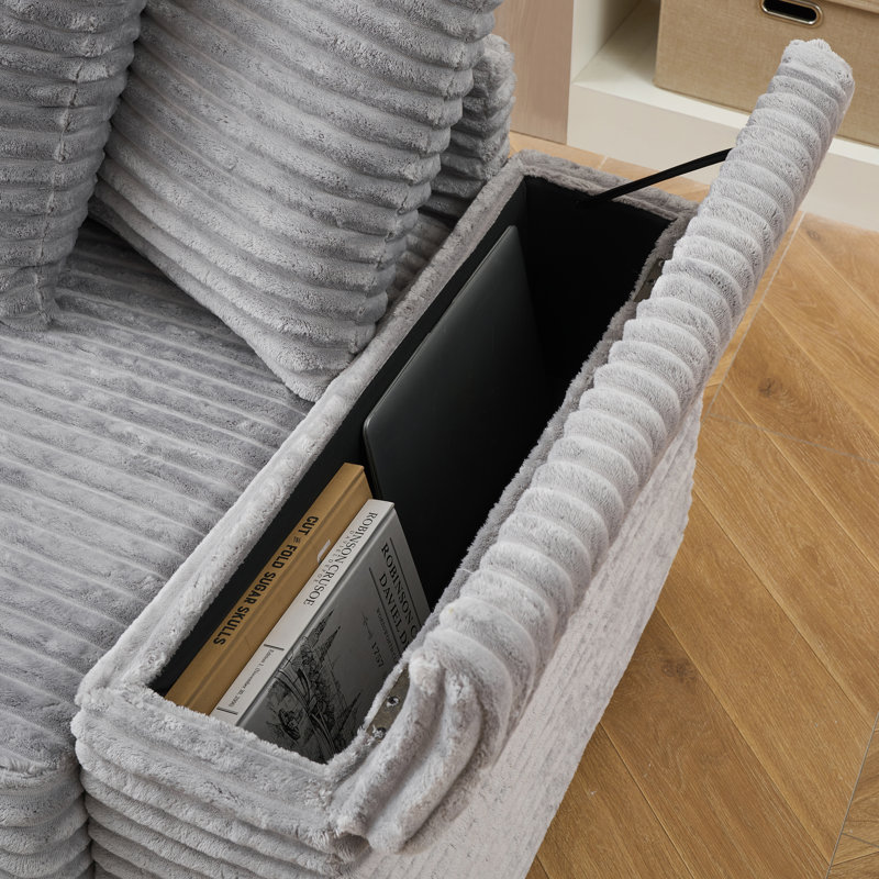 Canapé en flanelle 111,4 po beige, Velours côtelé gris