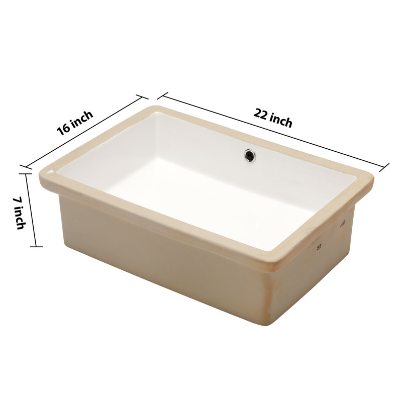 22" L x 16" W Undermount Bathroom Sink Rectangular White Ceramic Bathroom Sink Vanity Basin with Overflow