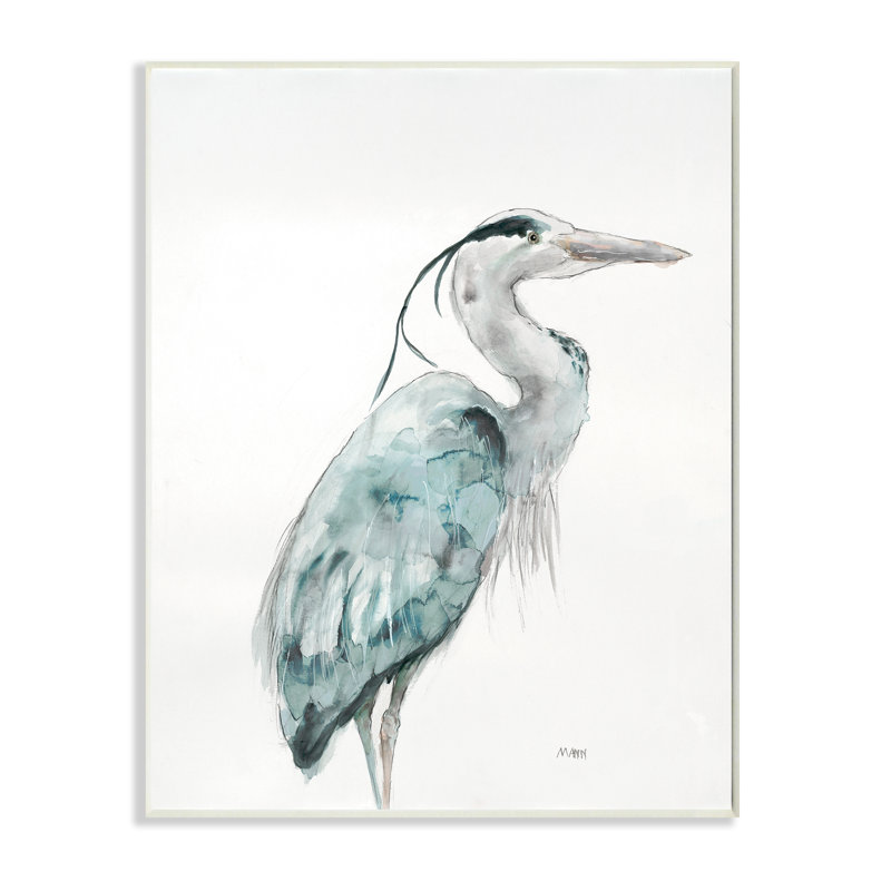 Grue aquarelle aux tons bleus, oiseau aquatique par Patti Mann - Peinture, H 15 po x l 10 po, Plaque murale