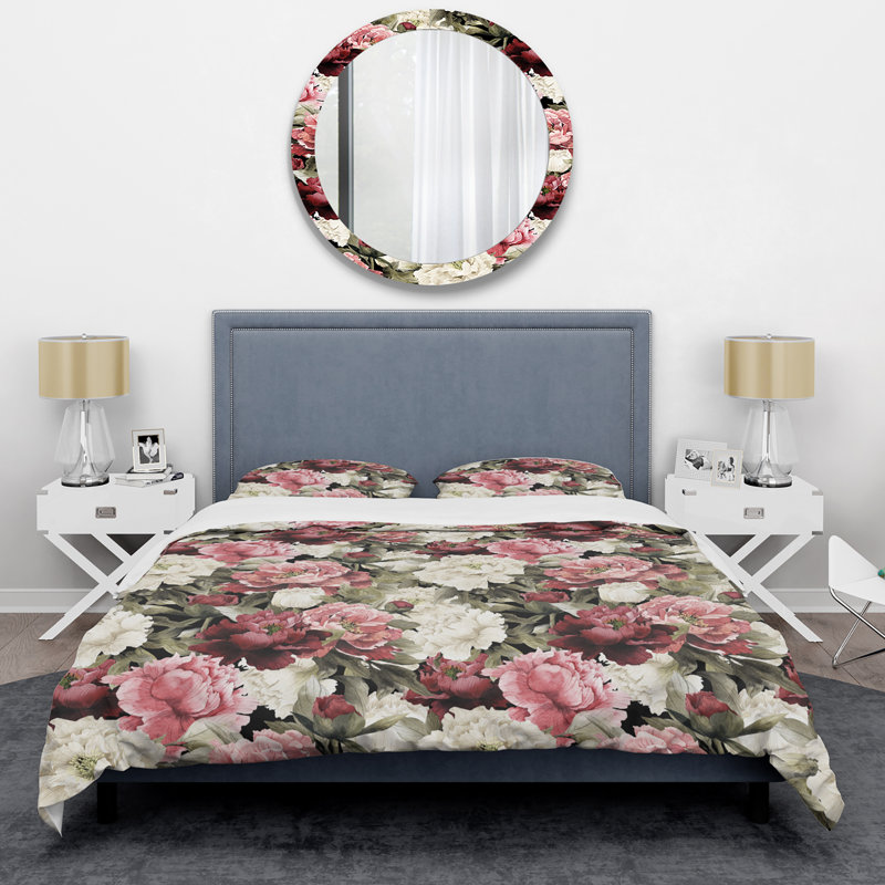 Floral pivoines - Ensemble de housse de couette floral - Polyester microfibre