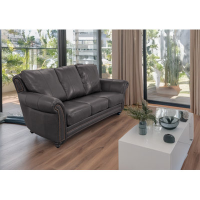 Stephie 90" Genuine Leather Rolled Arm Sofa
