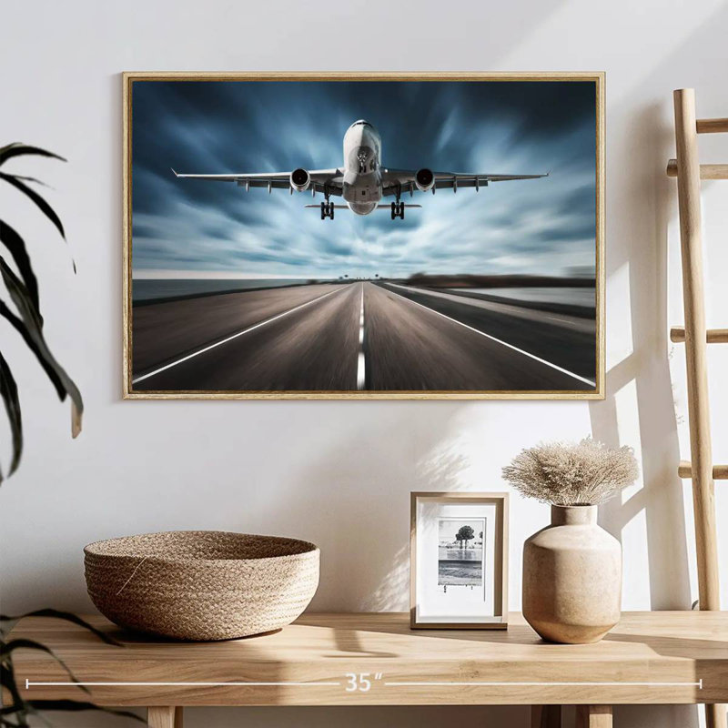 Avion de piste, 25 po x 17 po, Cadre flottant en bois naturel