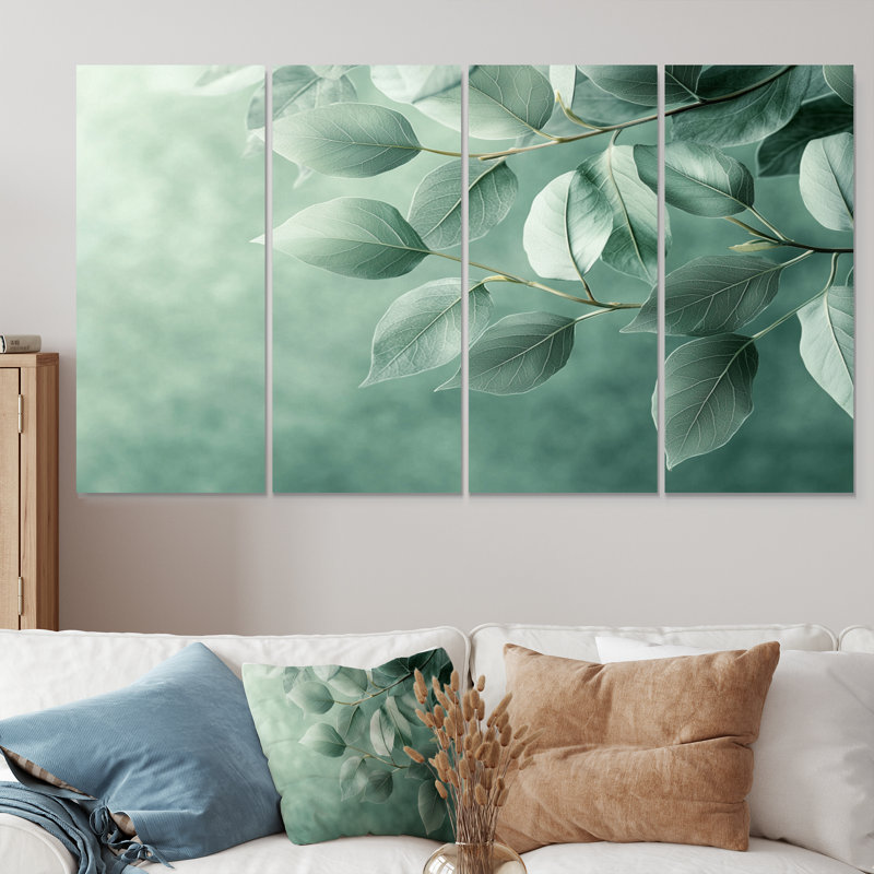 Feuilles de jade monochrome Lus Layers I - art mural jade - ensemble d'art mural traditionnel, 4, H 28 po x l 48 po