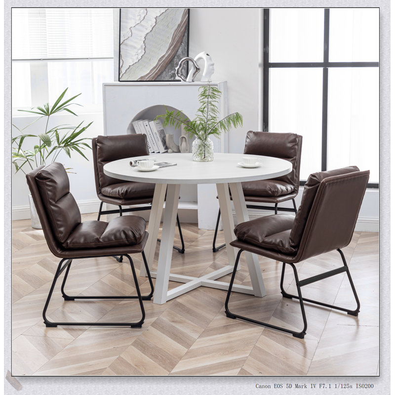 Ensemble de salle à manger rond 5 pièces avec table à tréteaux et chaises élégantes Innes, parfait pour les petits espaces et les rassemblements élégants