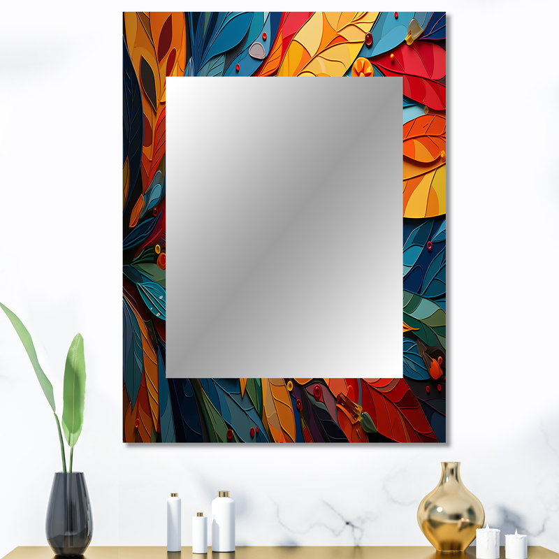 Leaf Eye Symphony - miroir mural décoratif à feuilles, miroir traditionnel, art imprimé en métal, 40 po x 30 po