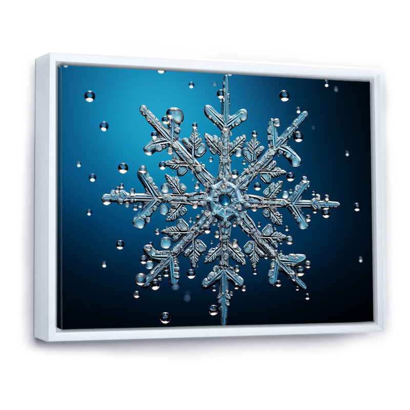 Décoration de flocon de neige bleu II - paysage d'hiver, Cadre flottant blanc, H 30 po x l 40 po x P 1,5 po