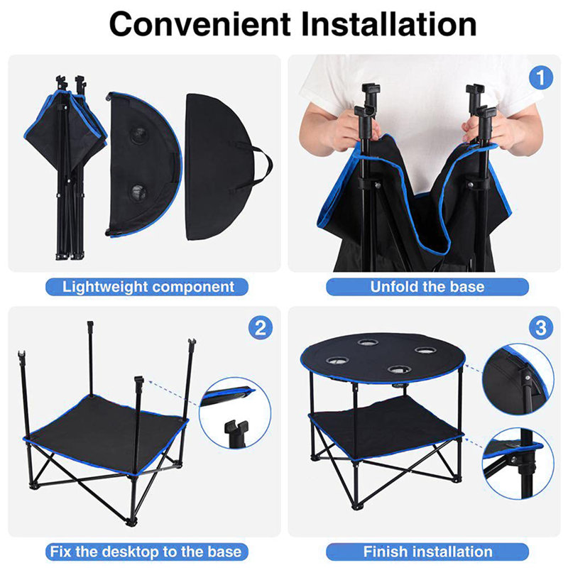 Tables de camping pliantes pour l'extérieur, Noir / Bleu