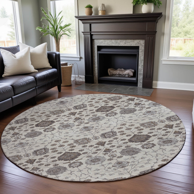 Premium Machine Washable Gurubaksh AMF1155 Floral Rug, Round 8'
