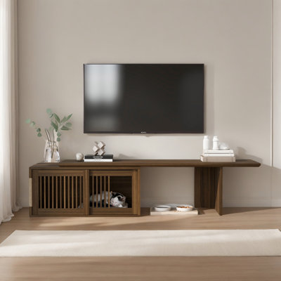 For TVs Up to 75", Mid-Century Pet-friendly TV Stand, Rotating Expandable Tabletop, Media TV Console with Pet Living Space by Latitude Run