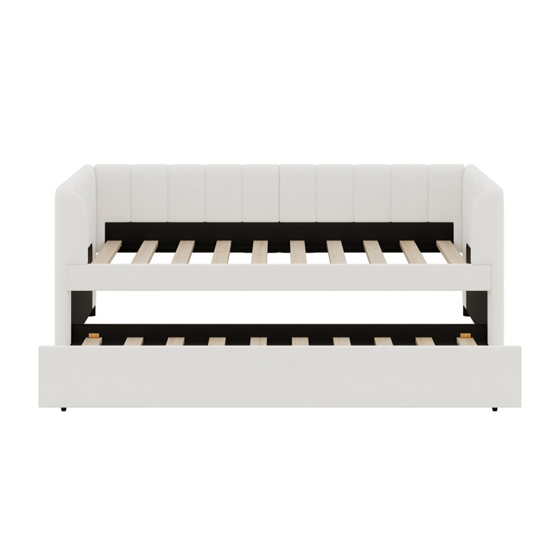 Lit de jour rembourré avec dossier ergonomique et lit gigogne, Beige