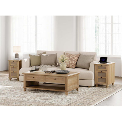 Domynik Nightstand with Charging Station, Oak