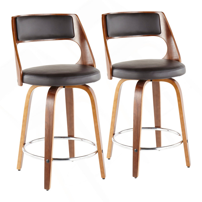 Tabouret de comptoir Cecina Mid-Century avec pivot en similicuir noyer et brun par Lumisource