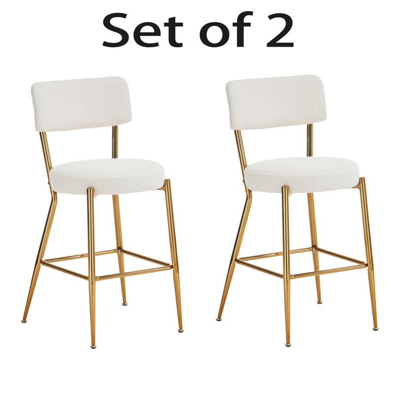 Tabouret de comptoir 25 po Jameon, Tissu blanc / cadre doré