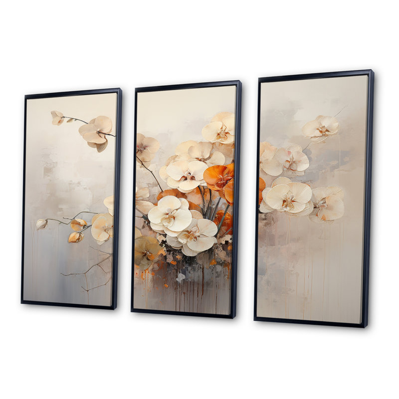 Ensemble de décorations murales beige et orange minimalisme Pansy Delight, H 28 po x l 36 po x P 1 po, Cadre flottant noir
