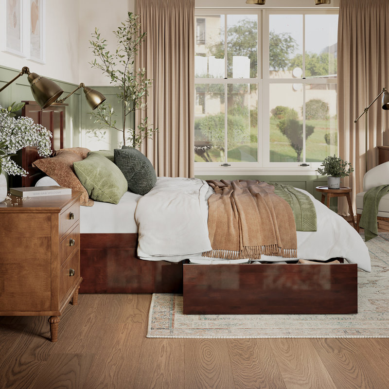 Lit plateforme avec rangement sous le lit Amear, Grand lit, Noyer