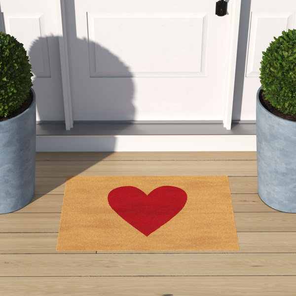 Valentine Door Mat Heart & Flowers 18X30 Inch Front Porch Rug