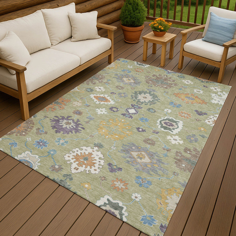 Machine Washable Indoor/Outdoor Chantille ACN2532 Traditional Rug, Aloe, Rectangle 5' x 7'6"