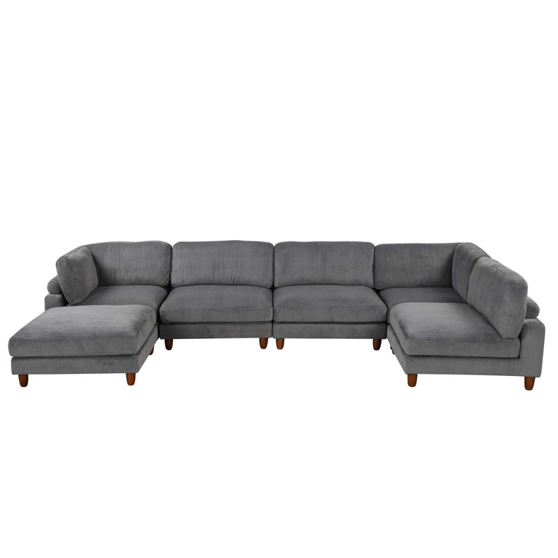 Comfortable 6-Seater Sectional Sofa with Removable Cushions for Various Spaces, Gray