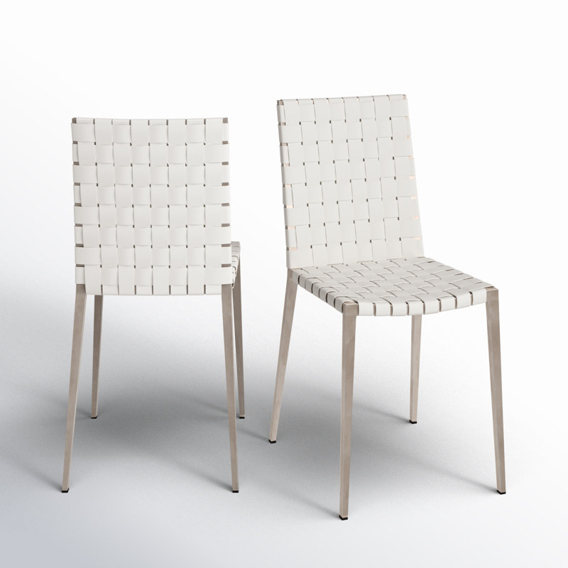 Chaise d'appoint rembourrée en cuir Brett, Blanc, Argent