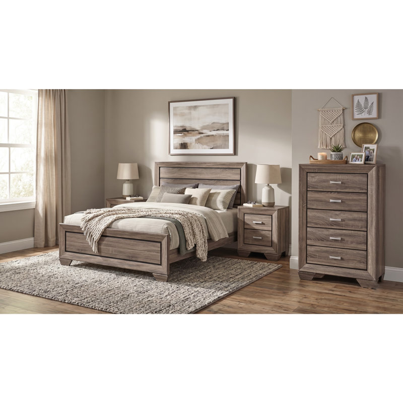 Keaton Dark Cocoa Eastern King 4-Piece Bedroom Set, Taupe, 4 Pcs: Bed, Dresser, 2 Nightstands, Queen