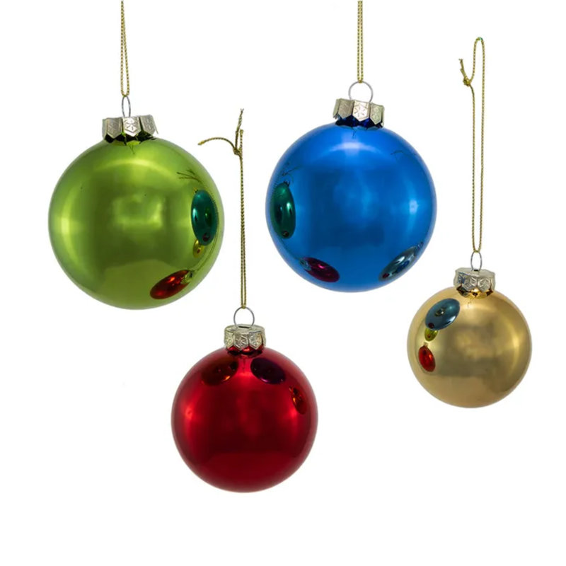 3.15'' Glass Ball Ornament, Green/Red/Blue/Gold