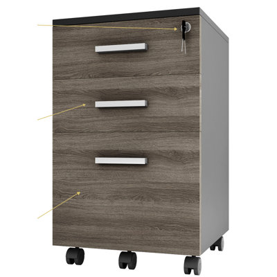 Galia Lazio Hanging File Cabinet W/ 3 Lockable Drawers & Wheels