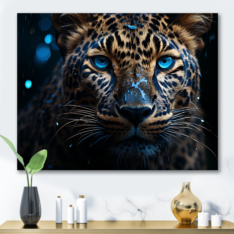 Leopard Nocturnal Sovereign Nightime Blues - impression sur toile encadrée léopard, Toile tendue, H 24 po x l 32 po x P 1 po