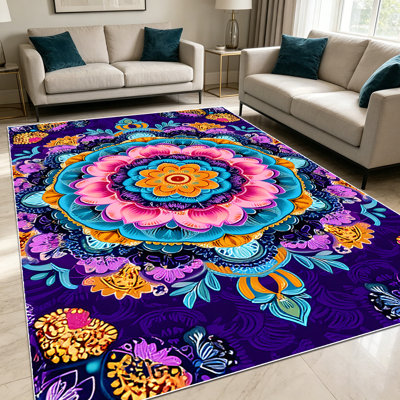 1PC Bohemian Mandala Floral Vibrant area rugs for Living Room, Soft and Comfortable, Suitable for all seasons, easy-to-maintain, machine washable Indoor floor mat, suitable for Dining Table, Bedroom, Entryway, Backyard, Home Decor, Outdoor Decor.