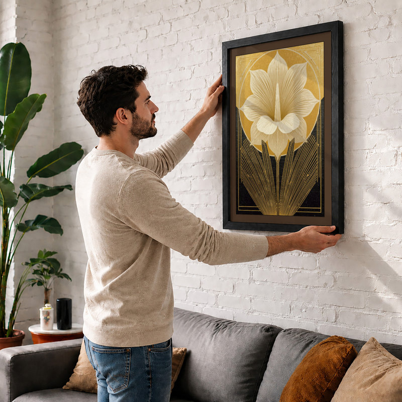 Lotus Deco Art Deco - Framed Print, A1 - 84.1 x 59.4 cm, White