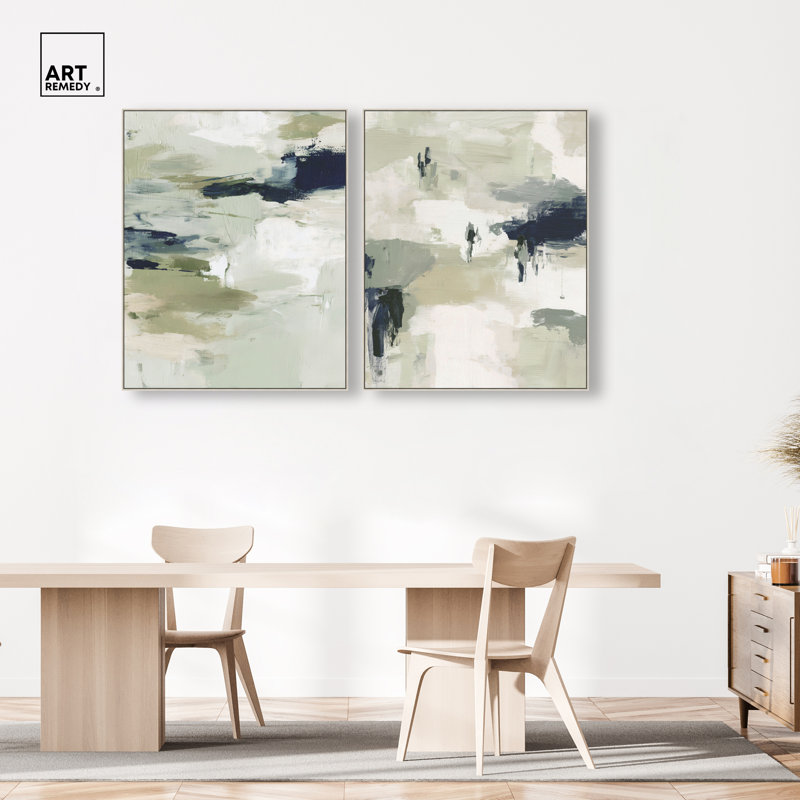 Ensemble de décorations murales vertes sur toile Swath of Grey Duet par Art Remedy, cadre argent, 36 x 45, H 46 po x l 37 po