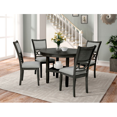 Round 5Pc Dining Table Set Lower Storage Shelves Dining Room Set Wooden Furniture