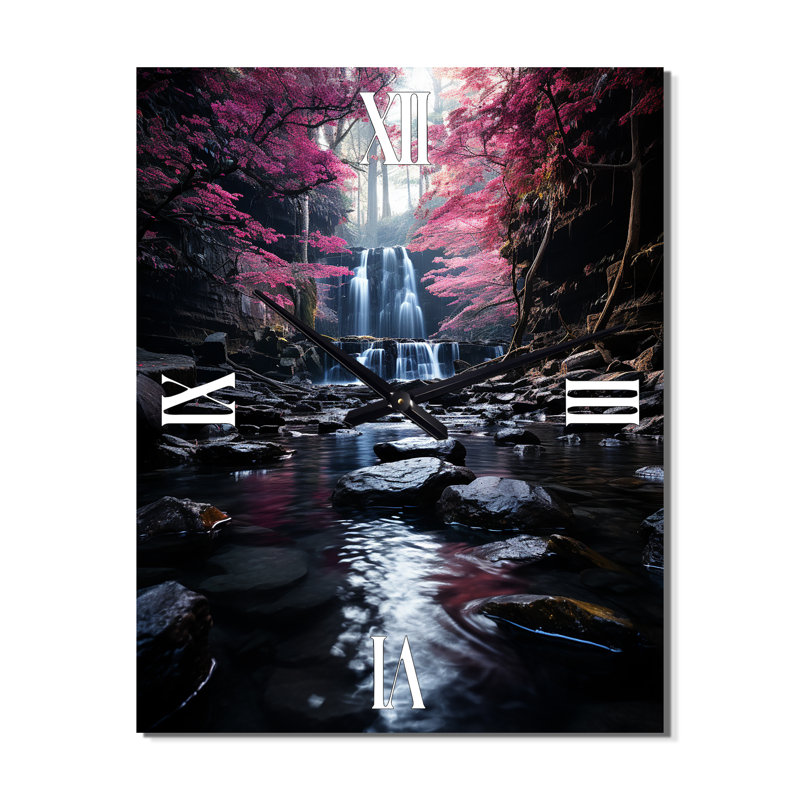 Horloge murale surdimensionnée Pink Tree Waterfall Uncharted Journey I, Petit