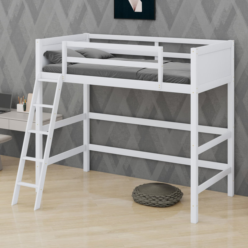 Wood Loft Bed With Ladder, White