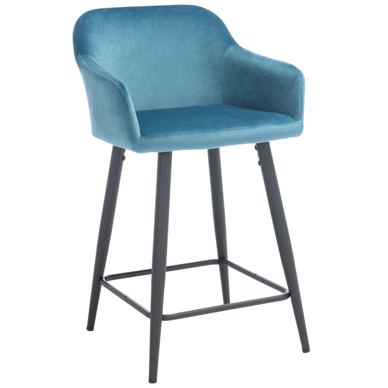 Ivanna Upholstered Counter Stool with Metal Frame, Denim Blue Velvet