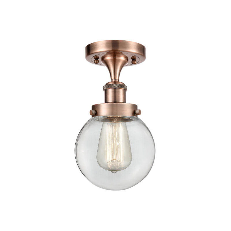 Georffrey Glass Semi Flush Mount, Antique Copper, No Bulb Included, Clear