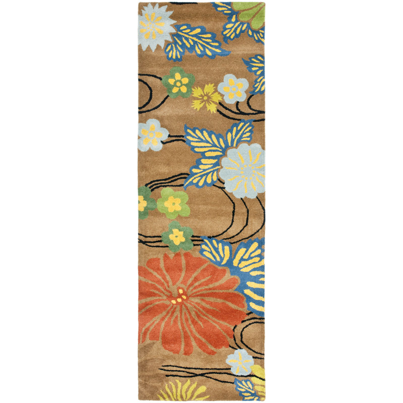Tapis brun / multicolore en laine touffeté à la main Clovill, Tapis de couloir 2 pi 6 po x 12 pi