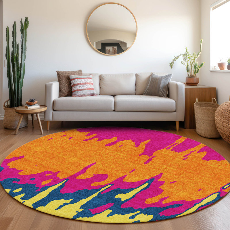 Premium Machine Washable Prisco Pink Rug, Round 8'