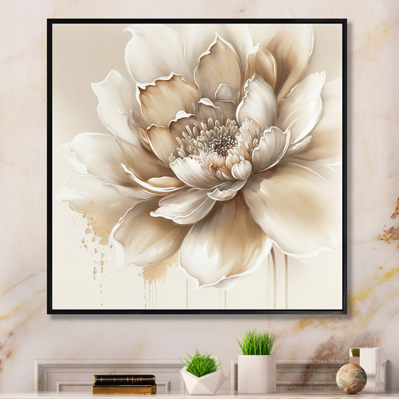 «Blooming Beige Floral Design III», reproduction d'art sur toile botanique, H 30 po x l 30 po, Noir