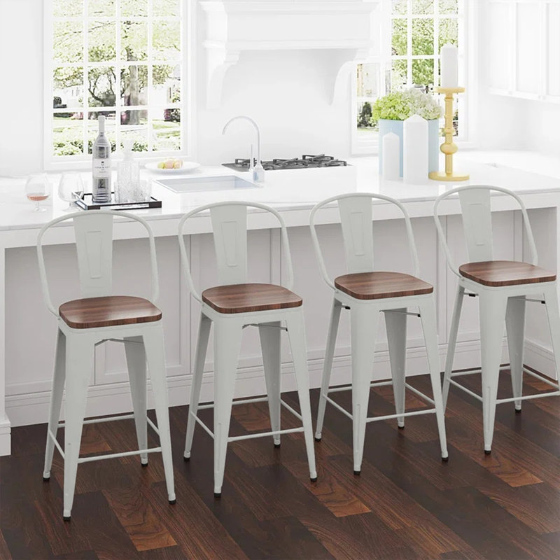 Tabouret de bar et de comptoir Rosenberry, Blanc cassé / blanc, Tabouret de bar (siège d'une hauteur de 30 po)