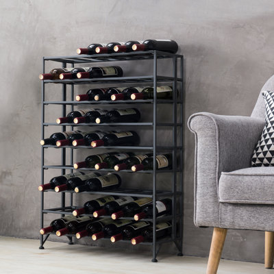 54 Bottle Metal Floor Wine Bottle Rack in Grey