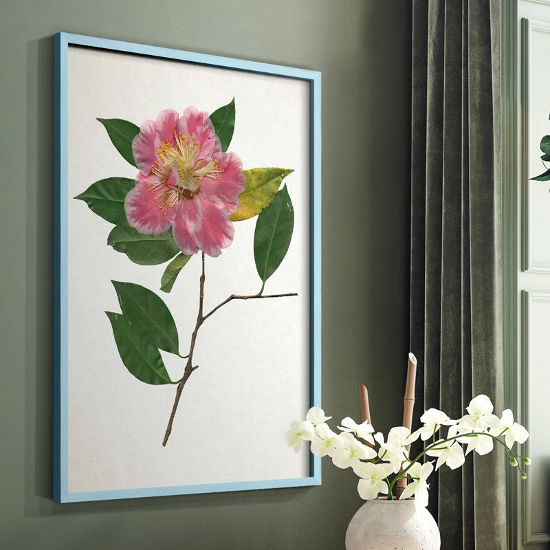 Reproduction encadrée pressée Camellia II - bois massif, Bleu, H 10 po x l 8 po