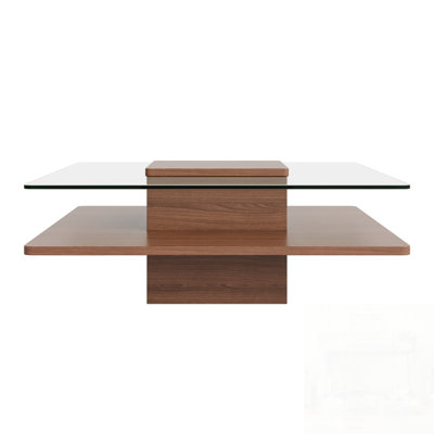 The Square Coffee Table with Clear Tempered Glass Top and Storage Shelf