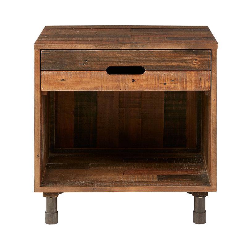 Modern Nightstand - Pine Wood Finish, Metal Legs, Extra Bedroom Space In Functional And Appealing Piece