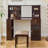 Elegant makeup vanity desk with 3 modes Adjustable Lighted Mirror,modern dressing table set with large shelves, drawer and canbinet,Walnut