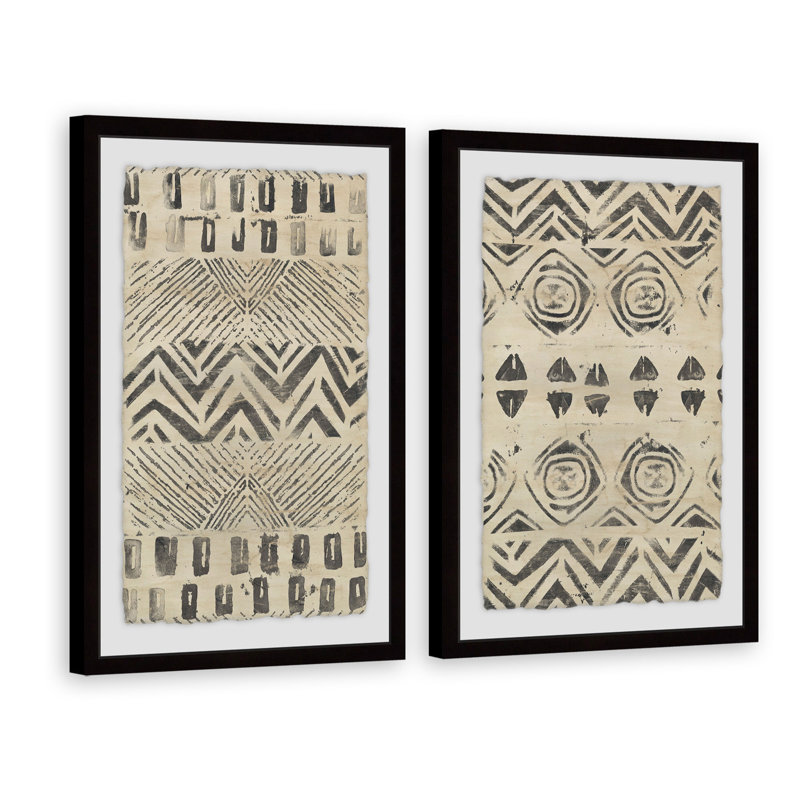 Golden Patterns Abstract Canvas Art Set in Black Frames