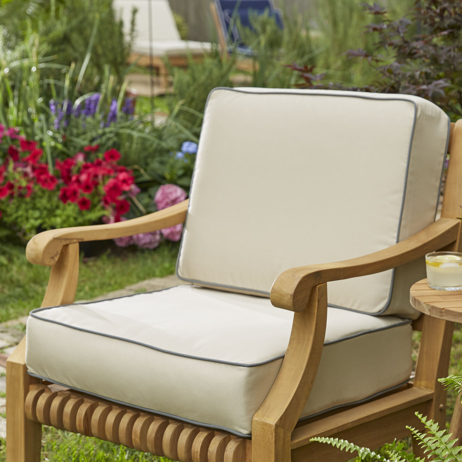 27" Sunbrella® Seat and Back Cushion, Antique Beige/Charcoal Sunbrella® Canvas, 23.5" W x 23" D