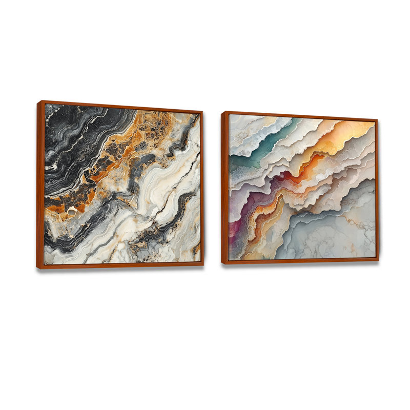 Éternelle équilibre en marbre dans les tons de terre I - art mural de décoration murale en marbre - décoration murale moderne 2 pièces