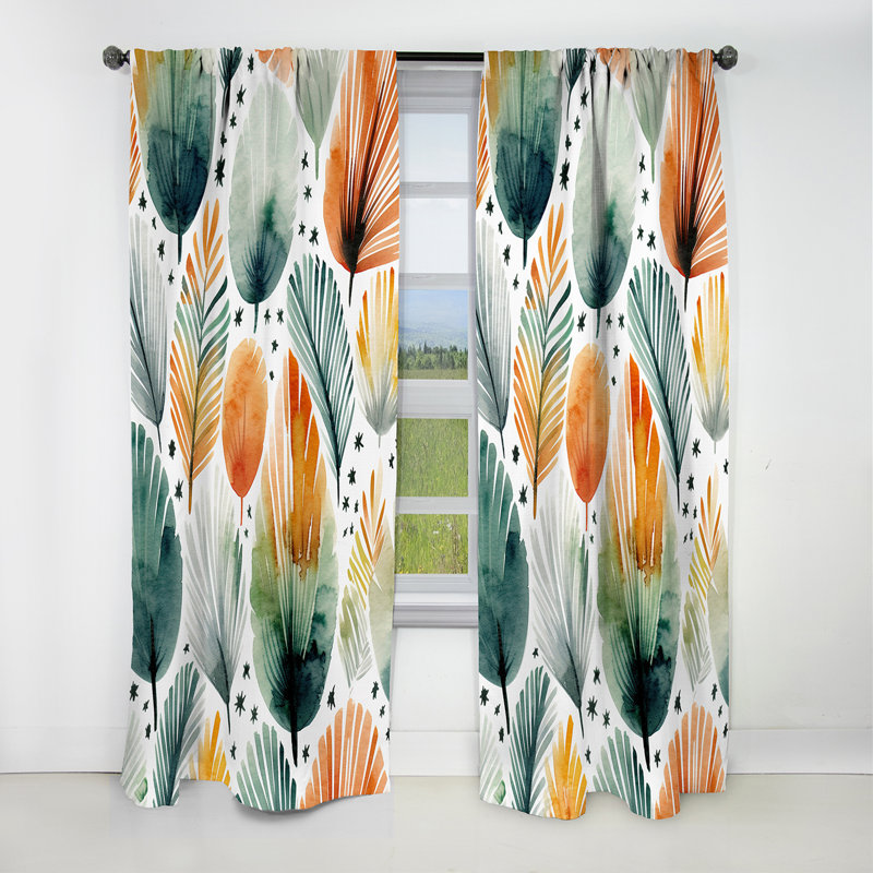 Teal Orange Scandinavia Floral Elegance - Abstract Curtain - Blackout Curtain - 1 Panels, 52" W x 84" L