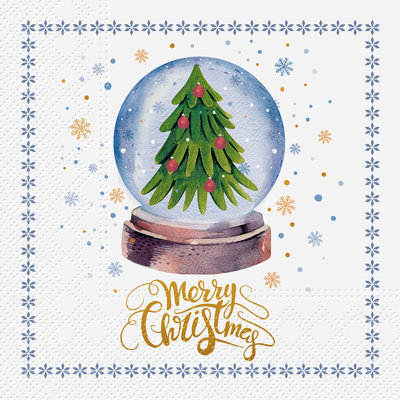Serviette Merry Christmas Tree Snow Globe