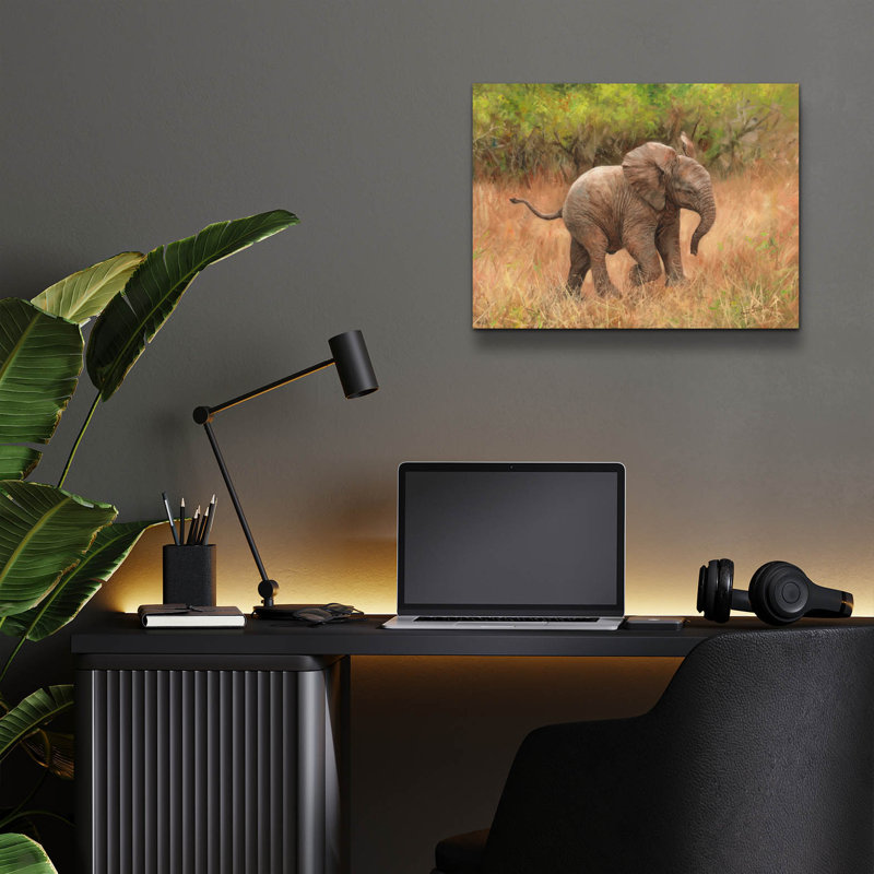 «Ebern Designs», Baby African Elephant2 par David Stribble, art mural en verre acrylique, H 12 po x l 16 po x P 0,13 po